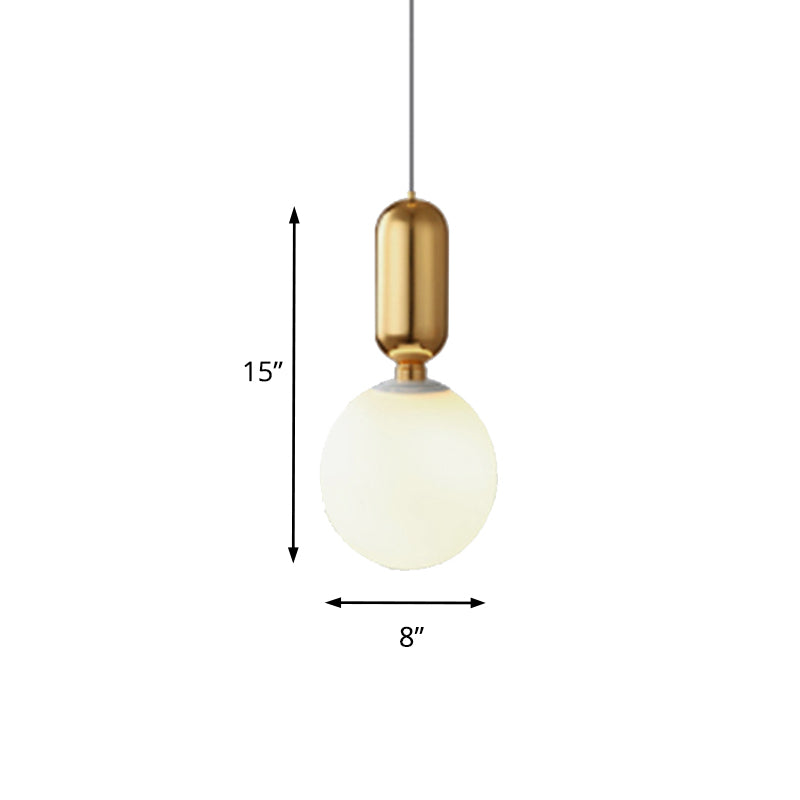 Black/Gold/White Ball Pendant Lighting Modernist 1 Light 6"/8"/12" Wide Milky Glass Led Ceiling Light Fixture Clearhalo 'Ceiling Lights' 'Glass shade' 'Glass' 'Modern Pendants' 'Modern' 'Pendant Lights' 'Pendants' Lighting' 158145