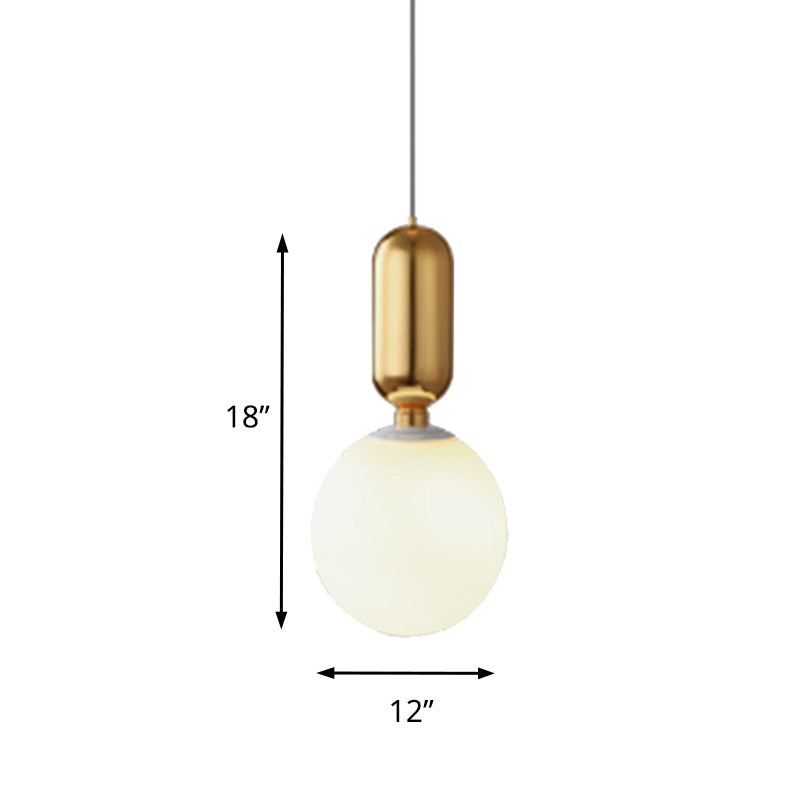 Black/Gold/White Ball Pendant Lighting Modernist 1 Light 6"/8"/12" Wide Milky Glass Led Ceiling Light Fixture Clearhalo 'Ceiling Lights' 'Glass shade' 'Glass' 'Modern Pendants' 'Modern' 'Pendant Lights' 'Pendants' Lighting' 158146