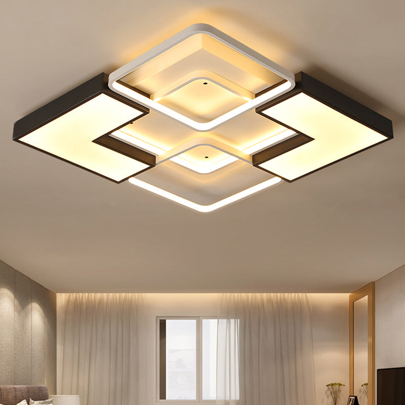 Rectangular/Square Flush Light Contemporary Metal Integrated LED Black Ceiling Light Fixture for Living Room in Warm/White, 20.5"/27"/31.5" W Clearhalo 'Ceiling Lights' 'Close To Ceiling Lights' 'Close to ceiling' 'Flush mount' Lighting' 158148