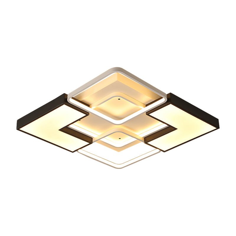 Rectangular/Square Flush Light Contemporary Metal Integrated LED Black Ceiling Light Fixture for Living Room in Warm/White, 20.5"/27"/31.5" W Black Warm Clearhalo 'Ceiling Lights' 'Close To Ceiling Lights' 'Close to ceiling' 'Flush mount' Lighting' 158149