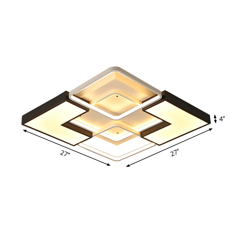 Rectangular/Square Flush Light Contemporary Metal Integrated LED Black Ceiling Light Fixture for Living Room in Warm/White, 20.5"/27"/31.5" W Clearhalo 'Ceiling Lights' 'Close To Ceiling Lights' 'Close to ceiling' 'Flush mount' Lighting' 158150