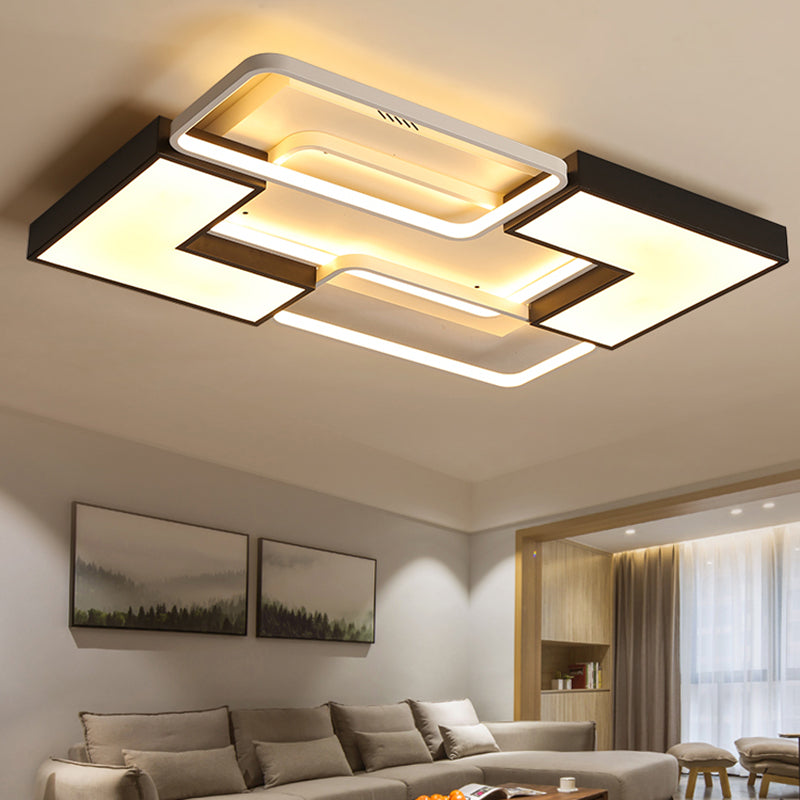 Rectangular/Square Flush Light Contemporary Metal Integrated LED Black Ceiling Light Fixture for Living Room in Warm/White, 20.5"/27"/31.5" W Black Warm Clearhalo 'Ceiling Lights' 'Close To Ceiling Lights' 'Close to ceiling' 'Flush mount' Lighting' 158152