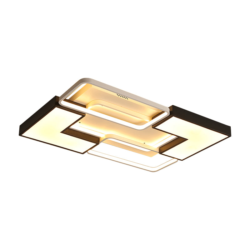 Rectangular/Square Flush Light Contemporary Metal Integrated LED Black Ceiling Light Fixture for Living Room in Warm/White, 20.5"/27"/31.5" W Clearhalo 'Ceiling Lights' 'Close To Ceiling Lights' 'Close to ceiling' 'Flush mount' Lighting' 158154