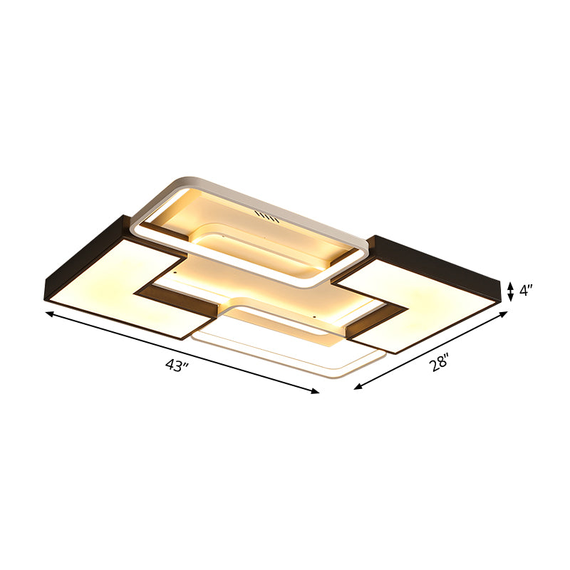 Rectangular/Square Flush Light Contemporary Metal Integrated LED Black Ceiling Light Fixture for Living Room in Warm/White, 20.5"/27"/31.5" W Clearhalo 'Ceiling Lights' 'Close To Ceiling Lights' 'Close to ceiling' 'Flush mount' Lighting' 158155