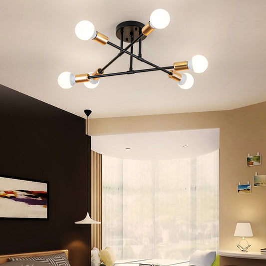 Crossed Lines Semi Flush Mount Light Nordic Metal 6 Lights Black/White Ceiling Light Fixture for Bedroom Black Clearhalo 'Ceiling Lights' 'Close To Ceiling Lights' 'Close to ceiling' 'Semi-flushmount' Lighting' 158183