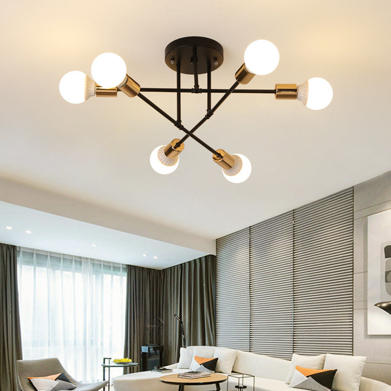 Crossed Lines Semi Flush Mount Light Nordic Metal 6 Lights Black/White Ceiling Light Fixture for Bedroom Clearhalo 'Ceiling Lights' 'Close To Ceiling Lights' 'Close to ceiling' 'Semi-flushmount' Lighting' 158184