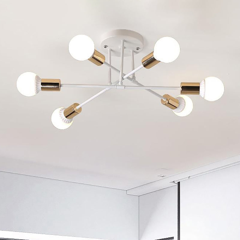 Crossed Lines Semi Flush Mount Light Nordic Metal 6 Lights Black/White Ceiling Light Fixture for Bedroom White Clearhalo 'Ceiling Lights' 'Close To Ceiling Lights' 'Close to ceiling' 'Semi-flushmount' Lighting' 158188