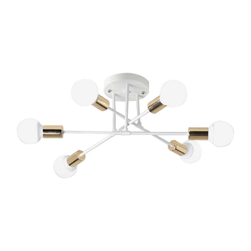 Crossed Lines Semi Flush Mount Light Nordic Metal 6 Lights Black/White Ceiling Light Fixture for Bedroom Clearhalo 'Ceiling Lights' 'Close To Ceiling Lights' 'Close to ceiling' 'Semi-flushmount' Lighting' 158189