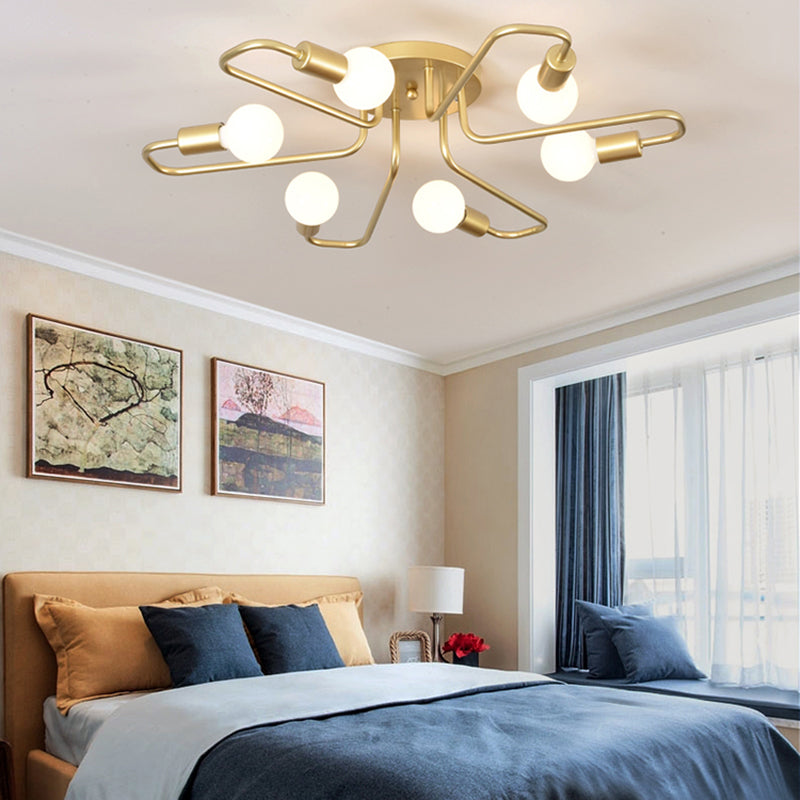 Gold/Black/White Sputnik Semi Flush Ceiling Light Contemporary 6 Lights Metal Ceiling Flush Mount for Bedroom Gold Clearhalo 'Ceiling Lights' 'Close To Ceiling Lights' 'Close to ceiling' 'Semi-flushmount' Lighting' 158201