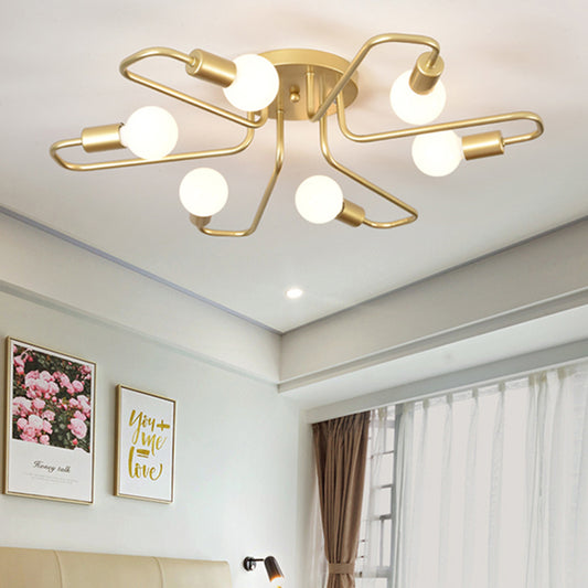 Gold/Black/White Sputnik Semi Flush Ceiling Light Contemporary 6 Lights Metal Ceiling Flush Mount for Bedroom Clearhalo 'Ceiling Lights' 'Close To Ceiling Lights' 'Close to ceiling' 'Semi-flushmount' Lighting' 158202