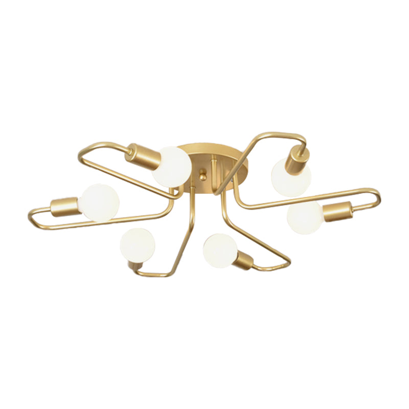 Gold/Black/White Sputnik Semi Flush Ceiling Light Contemporary 6 Lights Metal Ceiling Flush Mount for Bedroom Clearhalo 'Ceiling Lights' 'Close To Ceiling Lights' 'Close to ceiling' 'Semi-flushmount' Lighting' 158203