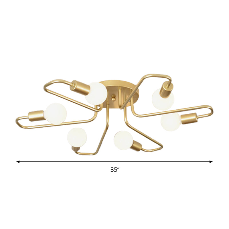 Gold/Black/White Sputnik Semi Flush Ceiling Light Contemporary 6 Lights Metal Ceiling Flush Mount for Bedroom Clearhalo 'Ceiling Lights' 'Close To Ceiling Lights' 'Close to ceiling' 'Semi-flushmount' Lighting' 158204