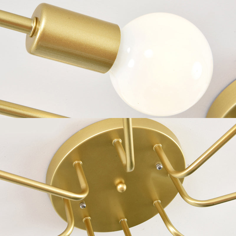 Gold/Black/White Sputnik Semi Flush Ceiling Light Contemporary 6 Lights Metal Ceiling Flush Mount for Bedroom Clearhalo 'Ceiling Lights' 'Close To Ceiling Lights' 'Close to ceiling' 'Semi-flushmount' Lighting' 158205