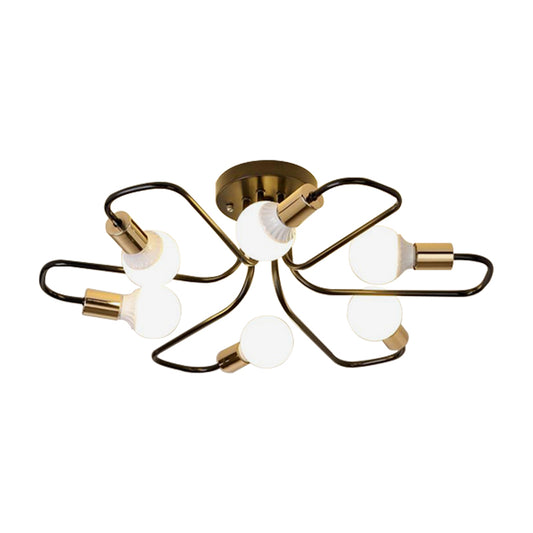 Gold/Black/White Sputnik Semi Flush Ceiling Light Contemporary 6 Lights Metal Ceiling Flush Mount for Bedroom Clearhalo 'Ceiling Lights' 'Close To Ceiling Lights' 'Close to ceiling' 'Semi-flushmount' Lighting' 158207