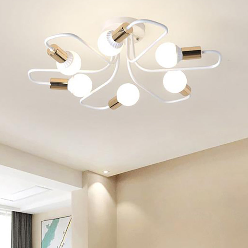 Gold/Black/White Sputnik Semi Flush Ceiling Light Contemporary 6 Lights Metal Ceiling Flush Mount for Bedroom White Clearhalo 'Ceiling Lights' 'Close To Ceiling Lights' 'Close to ceiling' 'Semi-flushmount' Lighting' 158208