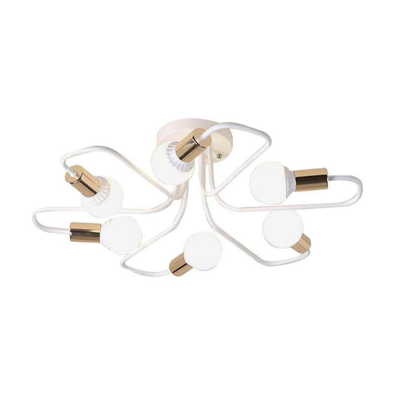 Gold/Black/White Sputnik Semi Flush Ceiling Light Contemporary 6 Lights Metal Ceiling Flush Mount for Bedroom Clearhalo 'Ceiling Lights' 'Close To Ceiling Lights' 'Close to ceiling' 'Semi-flushmount' Lighting' 158209