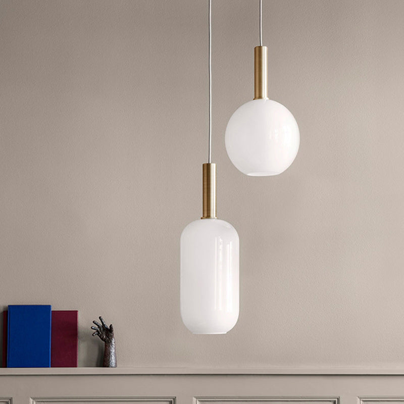 White Glass Globe/Ellipsoid/Dome Pendant Lighting Modern 1 Light Brass Led Hanging Ceiling Lamp Fixture Clearhalo 'Ceiling Lights' 'Glass shade' 'Glass' 'Modern Pendants' 'Modern' 'Pendant Lights' 'Pendants' Lighting' 158211