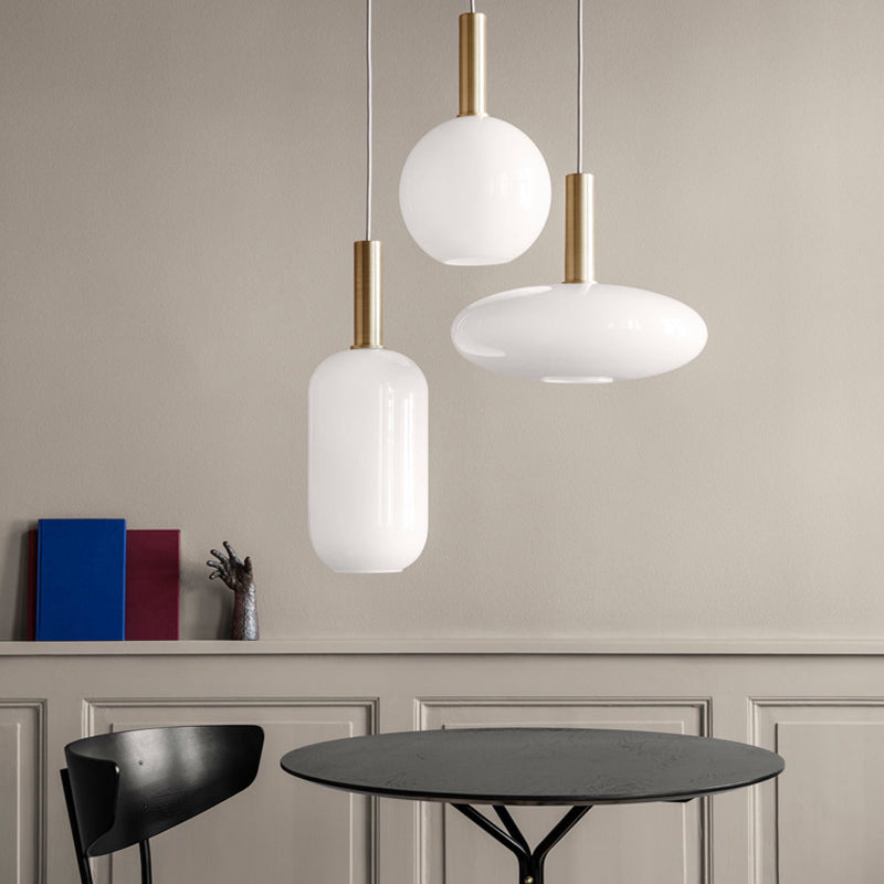 White Glass Globe/Ellipsoid/Dome Pendant Lighting Modern 1 Light Brass Led Hanging Ceiling Lamp Fixture Clearhalo 'Ceiling Lights' 'Glass shade' 'Glass' 'Modern Pendants' 'Modern' 'Pendant Lights' 'Pendants' Lighting' 158212