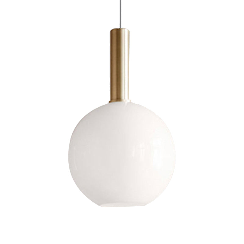 White Glass Globe/Ellipsoid/Dome Pendant Lighting Modern 1 Light Brass Led Hanging Ceiling Lamp Fixture White Globe Clearhalo 'Ceiling Lights' 'Glass shade' 'Glass' 'Modern Pendants' 'Modern' 'Pendant Lights' 'Pendants' Lighting' 158215