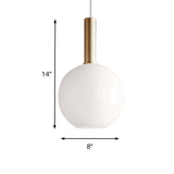 White Glass Globe/Ellipsoid/Dome Pendant Lighting Modern 1 Light Brass Led Hanging Ceiling Lamp Fixture Clearhalo 'Ceiling Lights' 'Glass shade' 'Glass' 'Modern Pendants' 'Modern' 'Pendant Lights' 'Pendants' Lighting' 158216