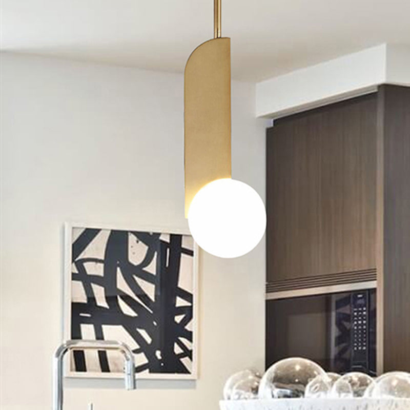 White Glass Global Hanging Lighting Contemporary 1 Head Gold Finish Ceiling Pendant Light Gold Clearhalo 'Ceiling Lights' 'Modern Pendants' 'Modern' 'Pendant Lights' 'Pendants' Lighting' 158239