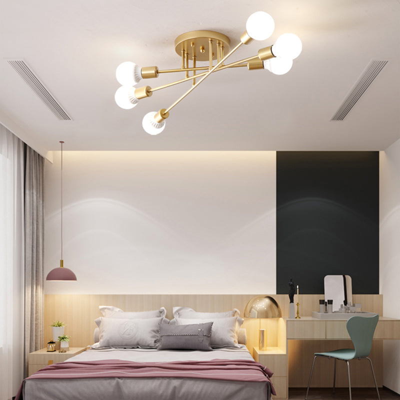 6/8/10 Lights Bedroom Semi Flush Mount Light with Exposed Bulb Modern Metal Gold/Black Ceiling Light Fixture 6 Gold Clearhalo 'Ceiling Lights' 'Close To Ceiling Lights' 'Close to ceiling' 'Semi-flushmount' Lighting' 158244