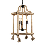 Brown Geometric Ceiling Light with Cage Shade Retro Style Hemp Rope 3 Lights Dining Room Chandelier Lighting Clearhalo 'Ceiling Lights' 'Chandeliers' Lighting' options 158265