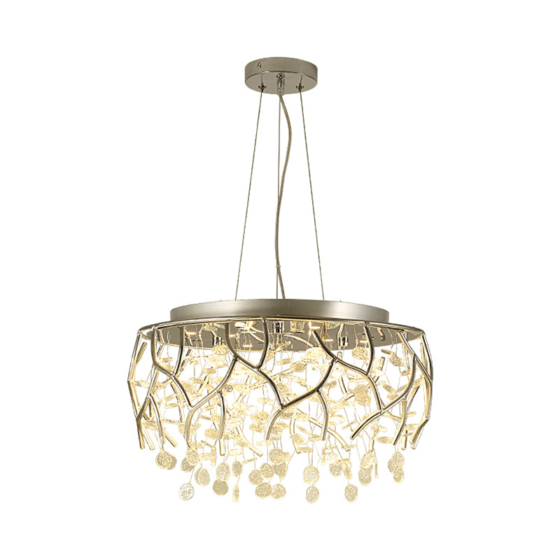 Branch Chrome Chandelier Contemporary Ripple Glass LED Dining Room Ceiling Pendant in Warm/White Light Clearhalo 'Ceiling Lights' 'Chandeliers' 'Glass shade' 'Glass' 'Modern Chandeliers' 'Modern' Lighting' 158269