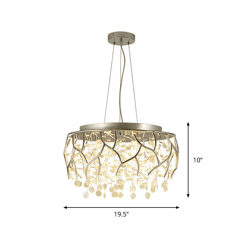 Branch Chrome Chandelier Contemporary Ripple Glass LED Dining Room Ceiling Pendant in Warm/White Light Clearhalo 'Ceiling Lights' 'Chandeliers' 'Glass shade' 'Glass' 'Modern Chandeliers' 'Modern' Lighting' 158270