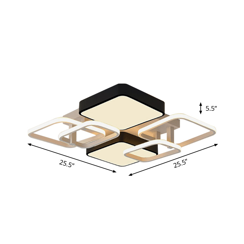 Acrylic Square Shade Ceiling Flush Mount Modernist Style 25.5"/39" Wide LED Close to Ceiling Light in Black Clearhalo 'Ceiling Lights' 'Close To Ceiling Lights' 'Close to ceiling' 'Semi-flushmount' Lighting' 158282