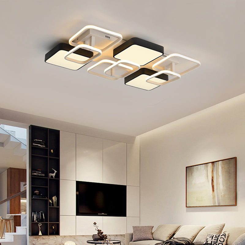 Acrylic Square Shade Ceiling Flush Mount Modernist Style 25.5"/39" Wide LED Close to Ceiling Light in Black Black 39" Clearhalo 'Ceiling Lights' 'Close To Ceiling Lights' 'Close to ceiling' 'Semi-flushmount' Lighting' 158283