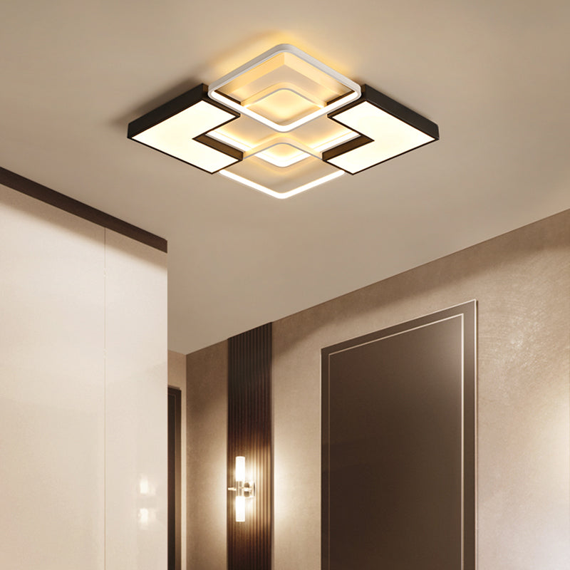 Simple Square/Rectangular Flush Ceiling Light Fixture Metal LED Black Ceiling Flush Mount for Bedroom, 20.5"/27"/31.5" Wide Black Clearhalo 'Ceiling Lights' 'Close To Ceiling Lights' 'Close to ceiling' 'Flush mount' Lighting' 158299