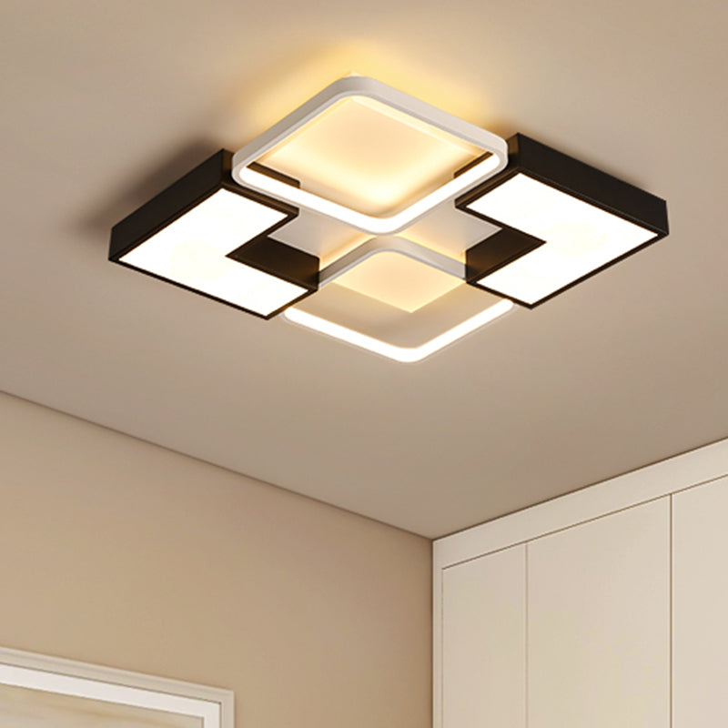 Simple Square/Rectangular Flush Ceiling Light Fixture Metal LED Black Ceiling Flush Mount for Bedroom, 20.5"/27"/31.5" Wide Clearhalo 'Ceiling Lights' 'Close To Ceiling Lights' 'Close to ceiling' 'Flush mount' Lighting' 158300