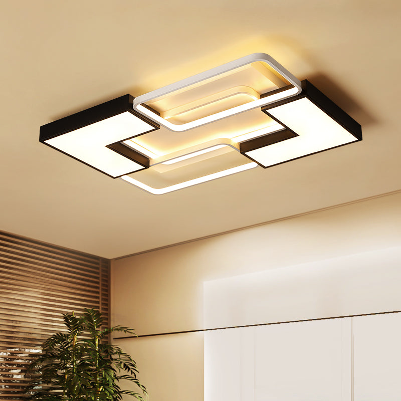 Simple Square/Rectangular Flush Ceiling Light Fixture Metal LED Black Ceiling Flush Mount for Bedroom, 20.5"/27"/31.5" Wide Clearhalo 'Ceiling Lights' 'Close To Ceiling Lights' 'Close to ceiling' 'Flush mount' Lighting' 158305