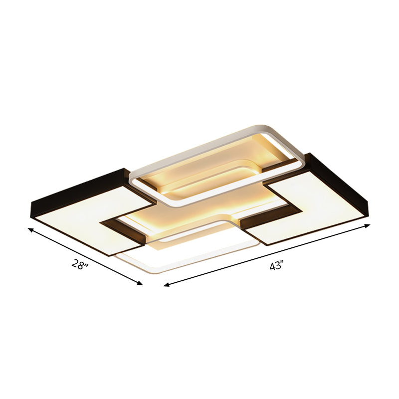 Simple Square/Rectangular Flush Ceiling Light Fixture Metal LED Black Ceiling Flush Mount for Bedroom, 20.5"/27"/31.5" Wide Clearhalo 'Ceiling Lights' 'Close To Ceiling Lights' 'Close to ceiling' 'Flush mount' Lighting' 158307