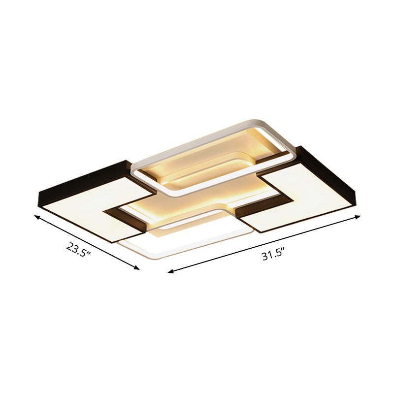 Simple Square/Rectangular Flush Ceiling Light Fixture Metal LED Black Ceiling Flush Mount for Bedroom, 20.5"/27"/31.5" Wide Clearhalo 'Ceiling Lights' 'Close To Ceiling Lights' 'Close to ceiling' 'Flush mount' Lighting' 158308