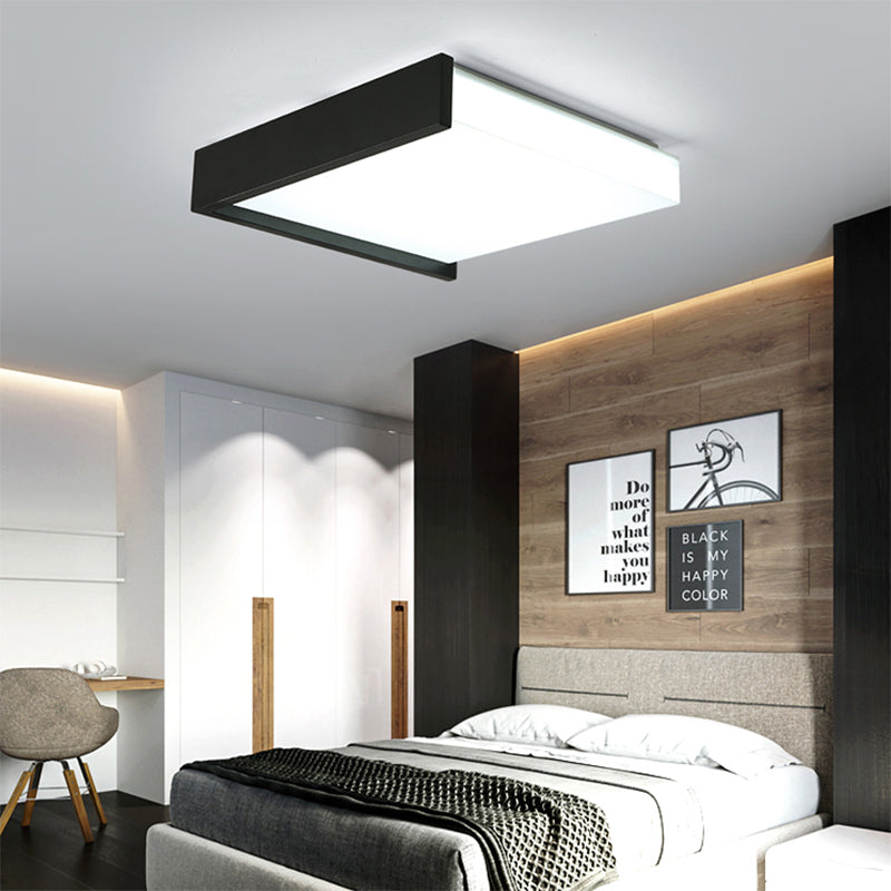 Black Square Flush Light with Acrylic Shade Contemporary Simple Metal LED Bedroom Ceiling Light Fixture in Warm/White, 16"/19.5" Wide Black Clearhalo 'Ceiling Lights' 'Close To Ceiling Lights' 'Close to ceiling' 'Flush mount' Lighting' 158317