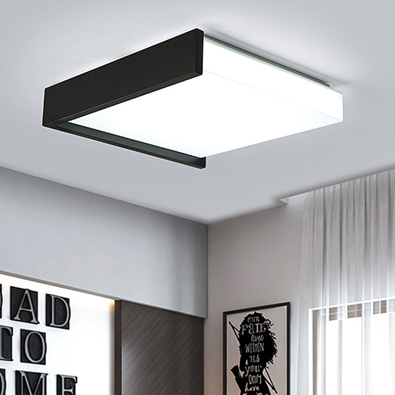 Black Square Flush Light with Acrylic Shade Contemporary Simple Metal LED Bedroom Ceiling Light Fixture in Warm/White, 16"/19.5" Wide Clearhalo 'Ceiling Lights' 'Close To Ceiling Lights' 'Close to ceiling' 'Flush mount' Lighting' 158318