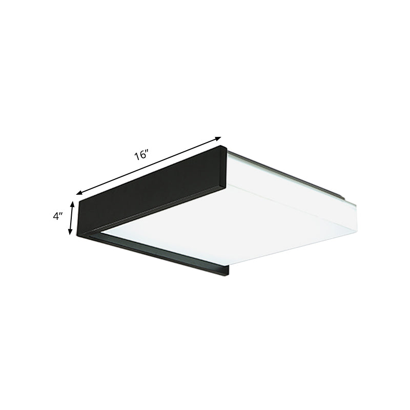 Black Square Flush Light with Acrylic Shade Contemporary Simple Metal LED Bedroom Ceiling Light Fixture in Warm/White, 16"/19.5" Wide Clearhalo 'Ceiling Lights' 'Close To Ceiling Lights' 'Close to ceiling' 'Flush mount' Lighting' 158320