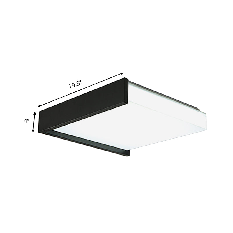 Black Square Flush Light with Acrylic Shade Contemporary Simple Metal LED Bedroom Ceiling Light Fixture in Warm/White, 16"/19.5" Wide Clearhalo 'Ceiling Lights' 'Close To Ceiling Lights' 'Close to ceiling' 'Flush mount' Lighting' 158321