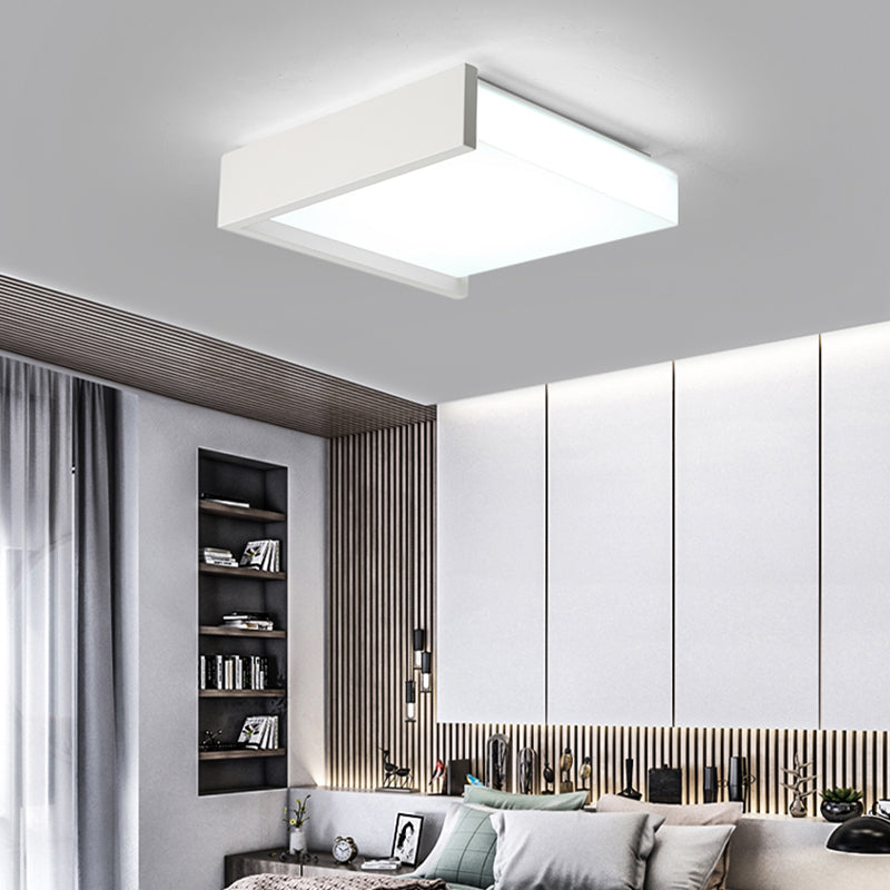 Square Acrylic Shade Ceiling Flush Mount Light Modern Simple Metal Integrated LED 16"/19.5" Wide White Bedroom Flush Mount Fixture in Warm/White White White Clearhalo 'Ceiling Lights' 'Close To Ceiling Lights' 'Close to ceiling' 'Flush mount' Lighting' 158336