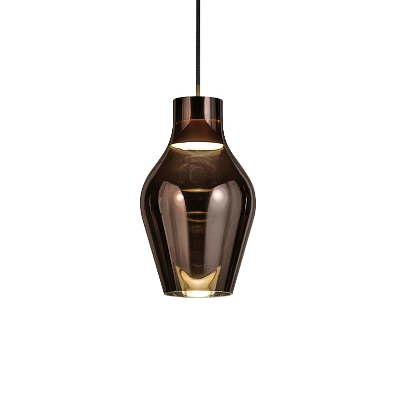 Urn Living Room Pendant Lamp Gold/Smoke Glass 1 Light 6.5"/8.5" Wide Modern Led Hanging Light in White/Warm Light Clearhalo 'Ceiling Lights' 'Glass shade' 'Glass' 'Modern Pendants' 'Modern' 'Pendant Lights' 'Pendants' Lighting' 158354