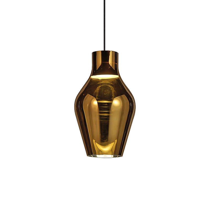 Urn Living Room Pendant Lamp Gold/Smoke Glass 1 Light 6.5"/8.5" Wide Modern Led Hanging Light in White/Warm Light Clearhalo 'Ceiling Lights' 'Glass shade' 'Glass' 'Modern Pendants' 'Modern' 'Pendant Lights' 'Pendants' Lighting' 158357