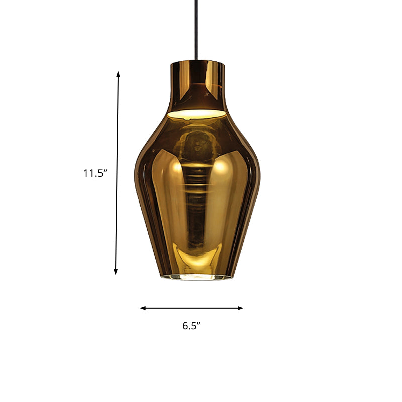 Urn Living Room Pendant Lamp Gold/Smoke Glass 1 Light 6.5"/8.5" Wide Modern Led Hanging Light in White/Warm Light Clearhalo 'Ceiling Lights' 'Glass shade' 'Glass' 'Modern Pendants' 'Modern' 'Pendant Lights' 'Pendants' Lighting' 158358