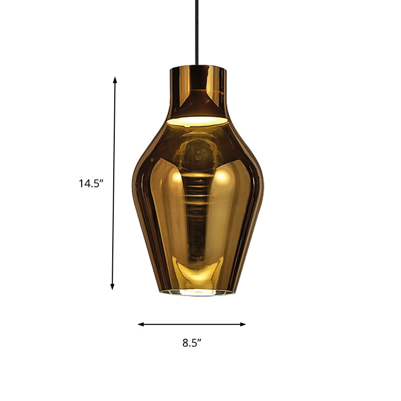 Urn Living Room Pendant Lamp Gold/Smoke Glass 1 Light 6.5"/8.5" Wide Modern Led Hanging Light in White/Warm Light Clearhalo 'Ceiling Lights' 'Glass shade' 'Glass' 'Modern Pendants' 'Modern' 'Pendant Lights' 'Pendants' Lighting' 158359