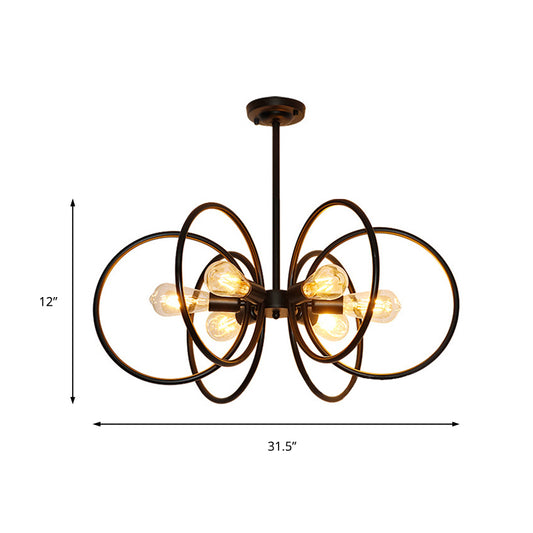 Multi Ring Metal Chandelier Light Vintage Style 6 Lights Restaurant Ceiling Light Fixture in Black Clearhalo 'Cast Iron' 'Ceiling Lights' 'Chandeliers' 'Industrial Chandeliers' 'Industrial' 'Metal' 'Middle Century Chandeliers' 'Rustic Chandeliers' 'Tiffany' Lighting' 158365