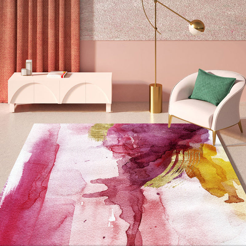 Pink Bedroom Rug Modern Abstract Aquarelle Pattern Area Rug Polyester Stain-Resistant Washable Carpet Clearhalo 'Area Rug' 'Modern' 'Rugs' Rug' 1583662
