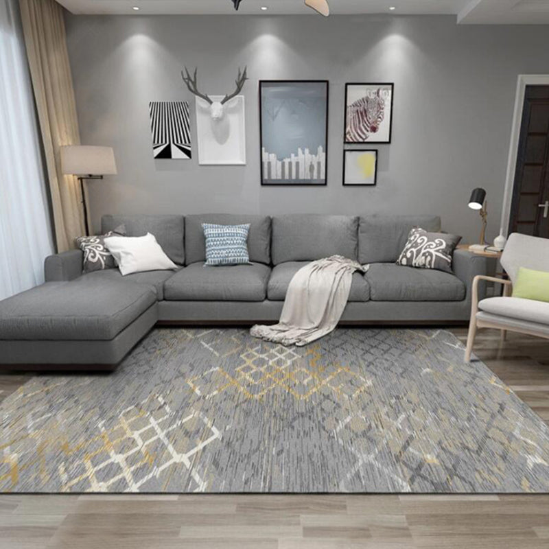 Grey Bedroom Rug Modern Abstract Grid Pattern Area Rug Polyester Stain-Resistant Machine Washable Carpet Clearhalo 'Area Rug' 'Modern' 'Rugs' Rug' 1583683