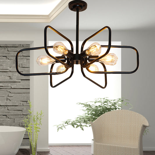 Rectangular Metallic Chandelier Lamp Industrial 6 Lights Restaurant Pendant Lighting in Black Black Clearhalo 'Cast Iron' 'Ceiling Lights' 'Chandeliers' 'Industrial Chandeliers' 'Industrial' 'Metal' 'Middle Century Chandeliers' 'Rustic Chandeliers' 'Tiffany' Lighting' 158371