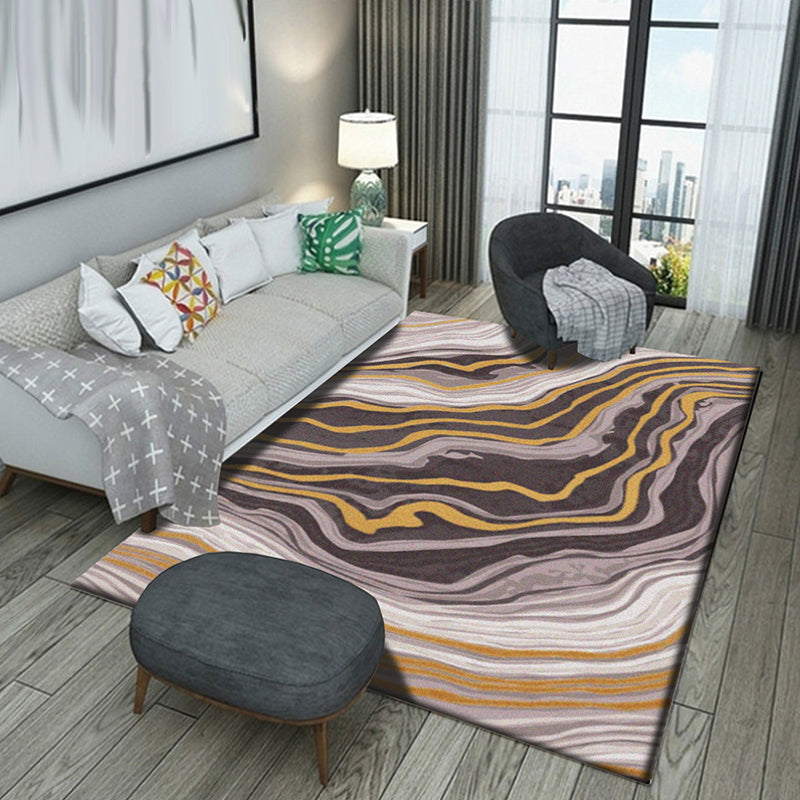 Minimalist Modern Rug in Brown Abstract Curve Line Pattern Rug Polyester Washable Non-Slip Carpet for Home Decoration Dark Brown Clearhalo 'Area Rug' 'Modern' 'Rugs' Rug' 1583823